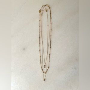 S Letter Pendant, Bezel Set Cubic Zirconia, and Sphere Chain Necklace Set